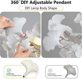 Gold Ceramic Ginkgo Leaf Tree Branch Chandelier – 40" Round Luxury Fixture