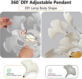 Silver Ceramic Ginkgo Leaf Tree Branch Chandelier – 40" Round Luxury Fixture