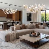 Silver Ceramic Ginkgo Leaf Tree Branch Chandelier – 40" Round Luxury Fixture