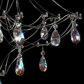 Silver Crystal Round Chandelier 23.6" Modern Luxury Raindrop Light