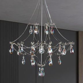 Silver Crystal Round Chandelier 23.6" Modern Luxury Raindrop Light