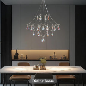 Silver Crystal Round Chandelier 23.6" Modern Luxury Raindrop Light