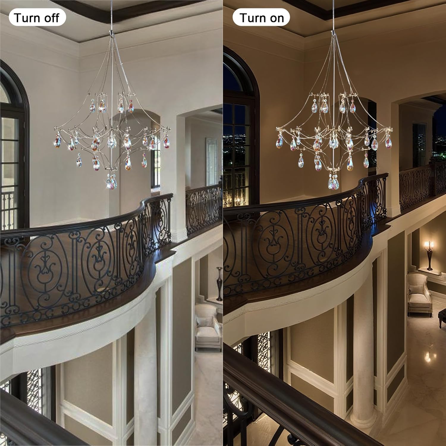 Silver Crystal Round Chandelier 23.6" Modern Luxury Raindrop Light