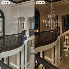 Silver Crystal Round Chandelier 23.6" Modern Luxury Raindrop Light