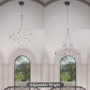 Silver Crystal Round Chandelier 23.6" Modern Luxury Raindrop Light