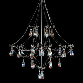 Silver Crystal Round Chandelier 23.6" Modern Luxury Raindrop Light