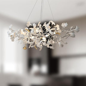 Silver Ginkgo Leaf Branch Chandelier – 59" Modern Brass Light