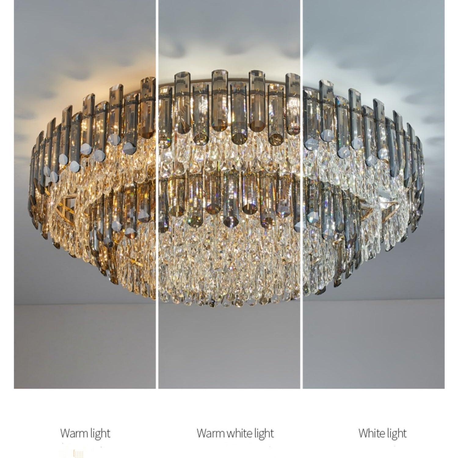 Luxury Large Flush Mounted K9 Crystal Chandelier 2 Layers