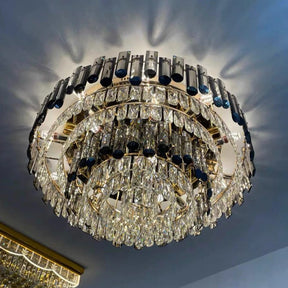 Smoke Gray Crystal Chandelier Flush Mounted Ceiling Light Fitxture Set for Dining Room/Living Room