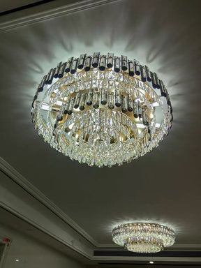 Smoke Gray Crystal Chandelier Flush Mounted Ceiling Light Fitxture Set for Dining Room/Living Room