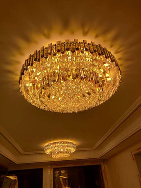 Smoke Gray Crystal Chandelier Flush Mounted Ceiling Light Fitxture Set for Dining Room/Living Room