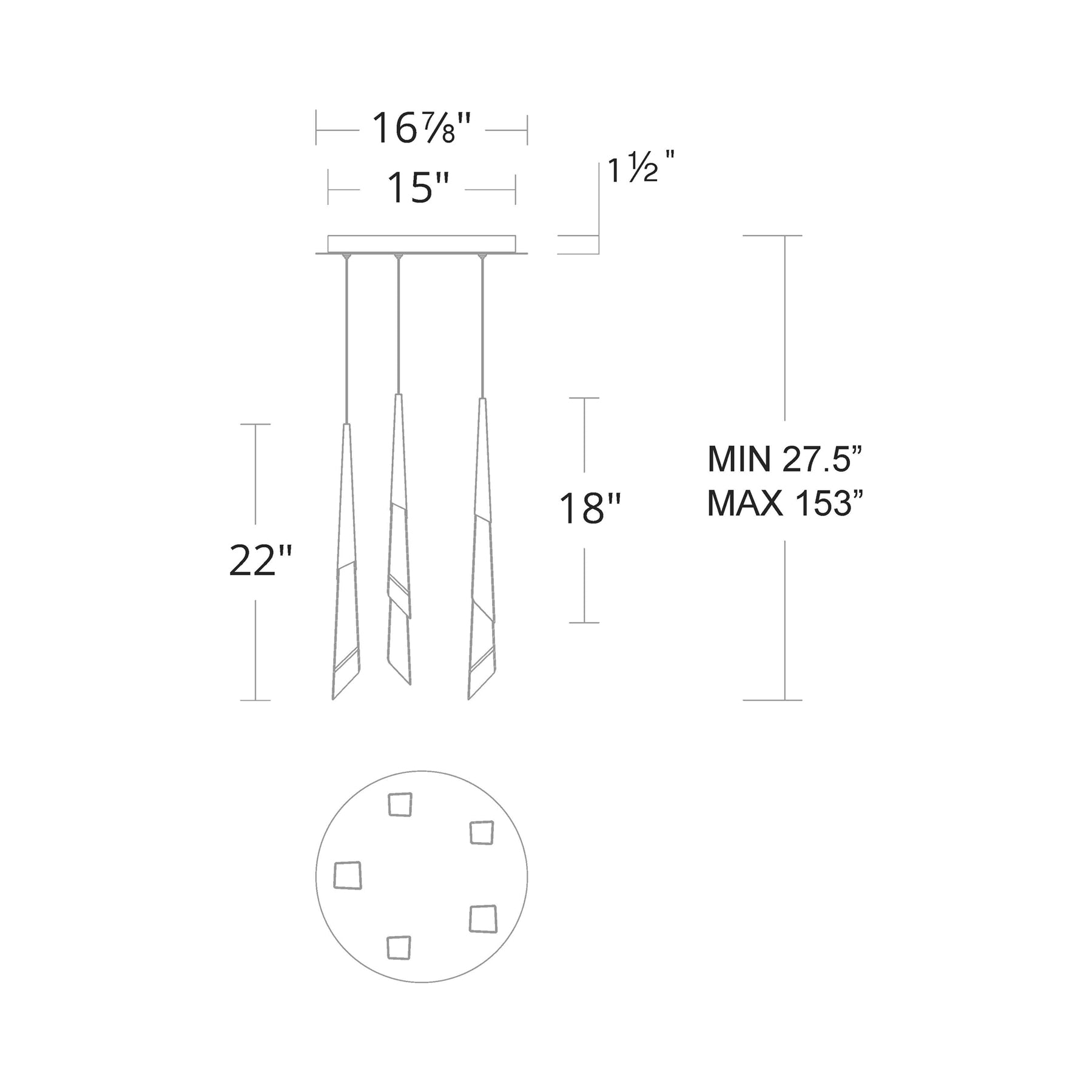 Solitude Round LED Multi Chandelier - line drawing.