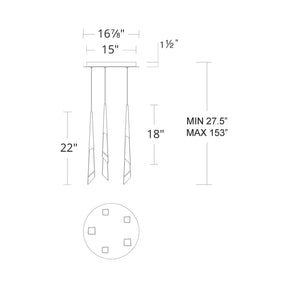 Solitude Round LED Multi Chandelier - line drawing.