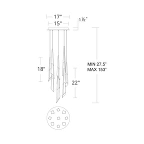 Solitude Round LED Multi Chandelier - line drawing.