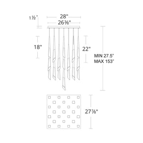 Solitude Square LED Multi Pendant Light - line drawing.