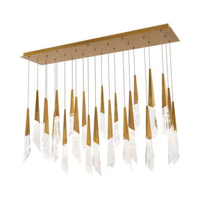 Solitude Linear LED Multi Pendant Light in Aged Brass (23-Light).