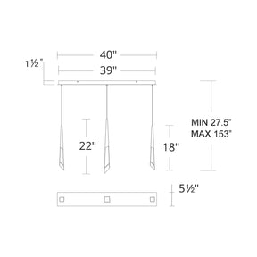 Solitude Linear LED Multi Pendant Light - line drawing.