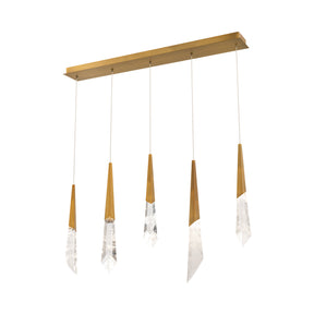 Solitude Linear LED Multi Pendant Light in Aged Brass (5-Light).