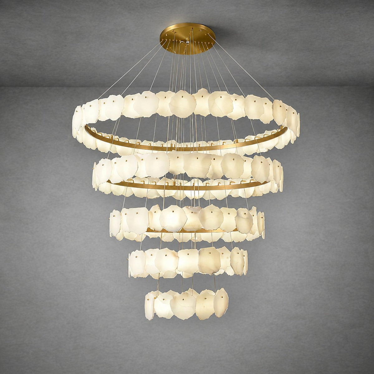 Spiral Alabaster Chandelier – Gold & White 4‑6 Layer Luxury Ceiling Light