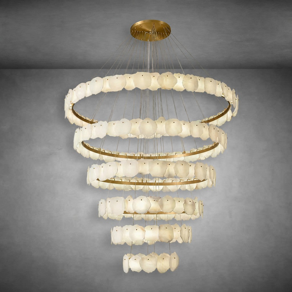 Spiral Alabaster Chandelier – Gold & White 4‑6 Layer Luxury Ceiling Light