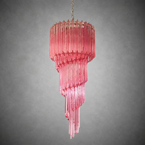 Chandelier  Spiral Prism Glass Hand-Cut Faceted Prisms Nickel Frame Pink Amber
