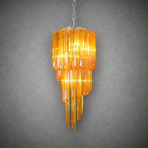 Chandelier  Spiral Prism Glass Hand-Cut Faceted Prisms Nickel Frame Pink Amber
