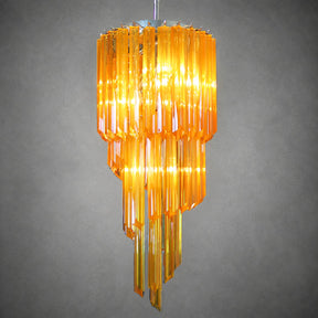 Chandelier  Spiral Prism Glass Hand-Cut Faceted Prisms Nickel Frame Pink Amber