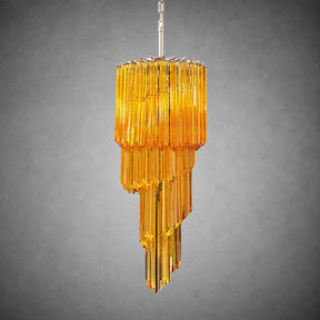 Chandelier  Spiral Prism Glass Hand-Cut Faceted Prisms Nickel Frame Pink Amber