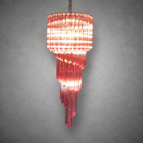 Chandelier  Spiral Prism Glass Hand-Cut Faceted Prisms Nickel Frame Pink Amber