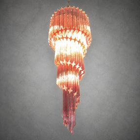 Chandelier  Spiral Prism Glass Hand-Cut Faceted Prisms Nickel Frame Pink Amber
