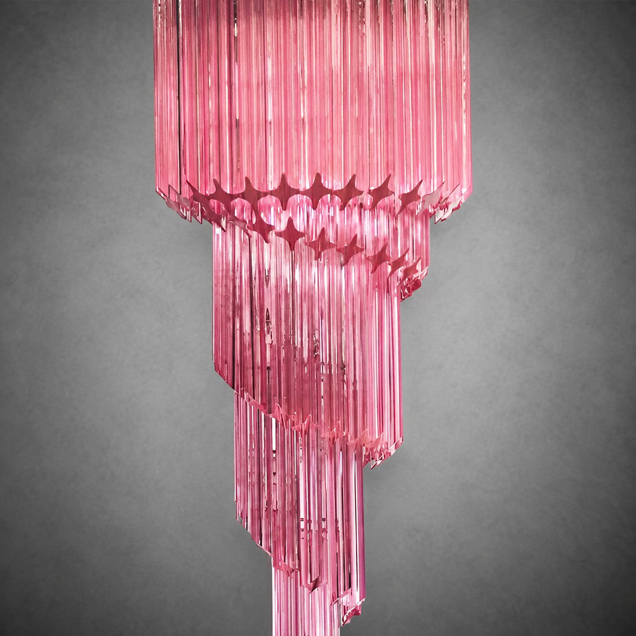 Chandelier  Spiral Prism Glass Hand-Cut Faceted Prisms Nickel Frame Pink Amber