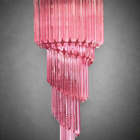 Chandelier  Spiral Prism Glass Hand-Cut Faceted Prisms Nickel Frame Pink Amber