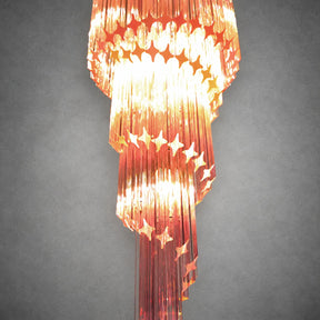 Chandelier  Spiral Prism Glass Hand-Cut Faceted Prisms Nickel Frame Pink Amber