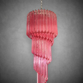 Chandelier  Spiral Prism Glass Hand-Cut Faceted Prisms Nickel Frame Pink Amber
