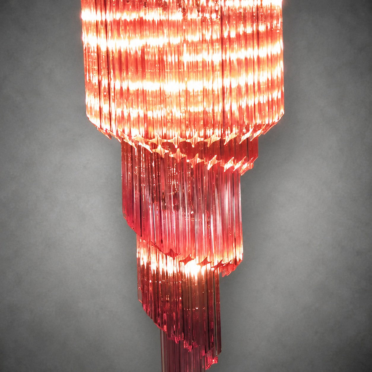 Chandelier  Spiral Prism Glass Hand-Cut Faceted Prisms Nickel Frame Pink Amber