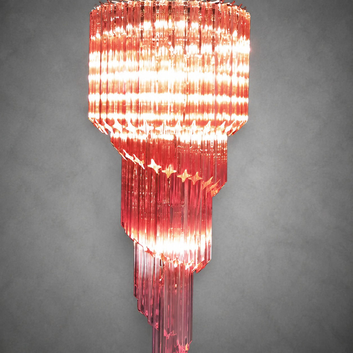 Chandelier  Spiral Prism Glass Hand-Cut Faceted Prisms Nickel Frame Pink Amber