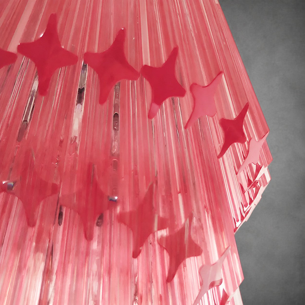 Chandelier  Spiral Prism Glass Hand-Cut Faceted Prisms Nickel Frame Pink Amber