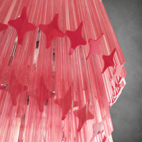 Chandelier  Spiral Prism Glass Hand-Cut Faceted Prisms Nickel Frame Pink Amber
