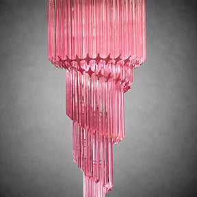 Chandelier  Spiral Prism Glass Hand-Cut Faceted Prisms Nickel Frame Pink Amber
