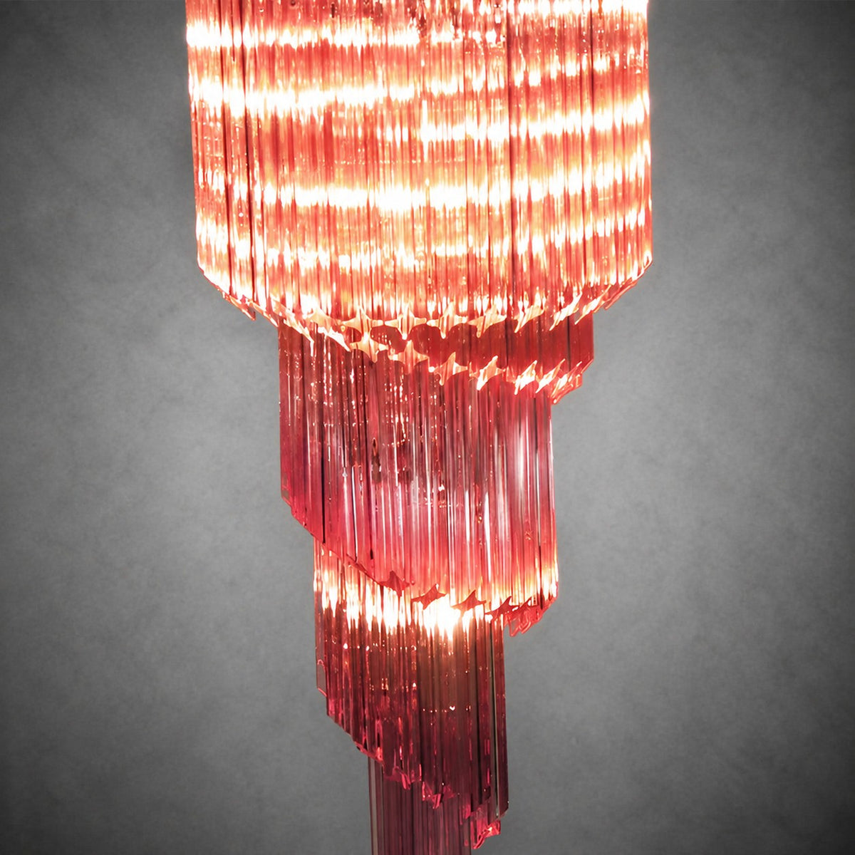 Chandelier  Spiral Prism Glass Hand-Cut Faceted Prisms Nickel Frame Pink Amber
