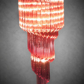 Chandelier  Spiral Prism Glass Hand-Cut Faceted Prisms Nickel Frame Pink Amber