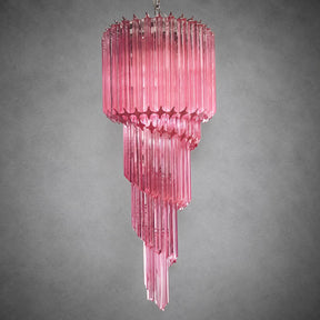 Chandelier  Spiral Prism Glass Hand-Cut Faceted Prisms Nickel Frame Pink Amber