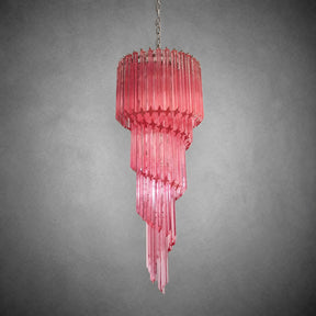 Chandelier  Spiral Prism Glass Hand-Cut Faceted Prisms Nickel Frame Pink Amber