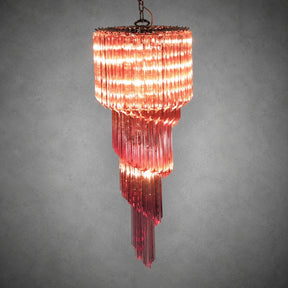 Chandelier  Spiral Prism Glass Hand-Cut Faceted Prisms Nickel Frame Pink Amber