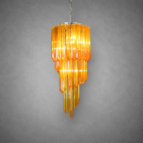 Chandelier  Spiral Prism Glass Hand-Cut Faceted Prisms Nickel Frame Pink Amber