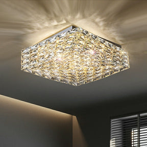 Square Crystal Flush Mounted Living/ Bedroom Chandelier Shining Ceiling Lighting Fixture For Hotel Decor