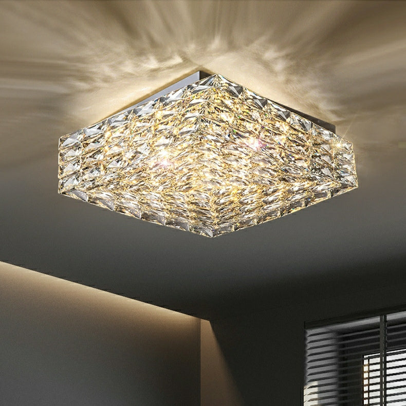 Square Crystal Flush Mounted Living/ Bedroom Chandelier Shining Ceiling Lighting Fixture For Hotel Decor