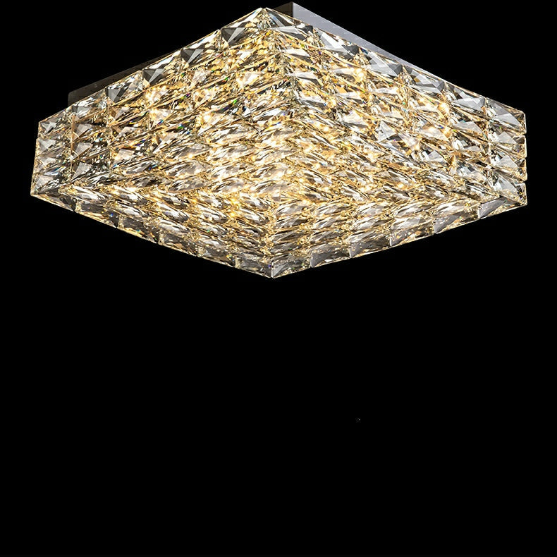 Square Crystal Flush Mounted Living/ Bedroom Chandelier Shining Ceiling Lighting Fixture For Hotel Decor