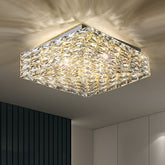 Square Crystal Flush Mounted Living/ Bedroom Chandelier Shining Ceiling Lighting Fixture For Hotel Decor