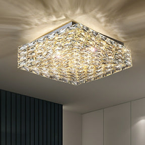 Square Crystal Flush Mounted Living/ Bedroom Chandelier Shining Ceiling Lighting Fixture For Hotel Decor